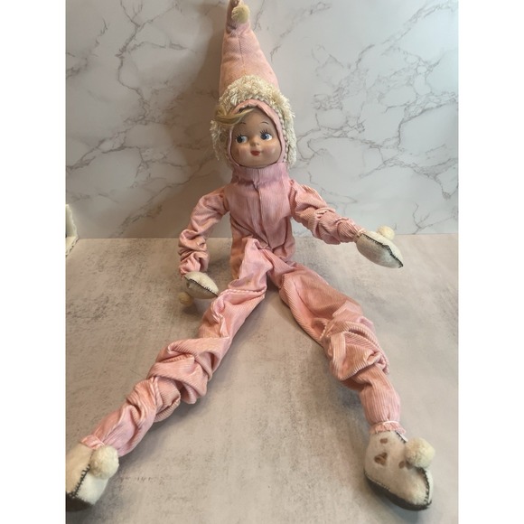 Other - Vintage Pink Plastic Face Bendable Pixie Girl Doll 22"
